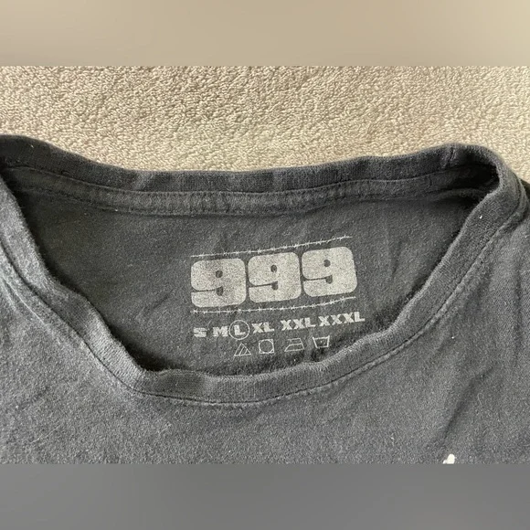 999 Black Skull Crew T Shirt Size Large Short Used - Picture 6 of 12